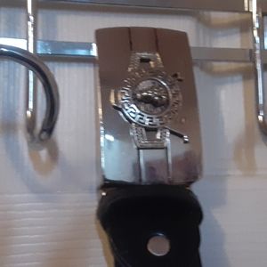 Leather Belts  with Silver Buckles Black L/XL